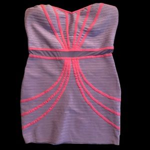 Lavender Purple & bright neon pink Bebe 2b strapless tube strapless dress XL
